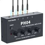 Fosi Audio Ph04 4 Channel Over Ear Headphone Amplifier Stereo Audio Amp With 12V Power Adapter Ultra-Compact Portable Headphone Splitter For Studio And Stage, Black