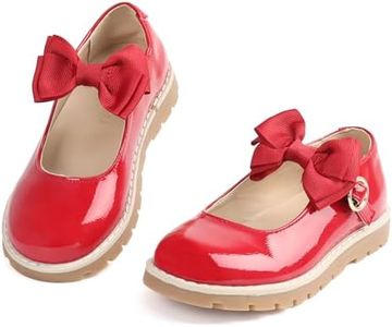 Toddler Girls Dress Shoes Mary Jane Flats with Bow School Uniform Shoes for Toddler/Little Girls Red 11