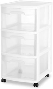 Sterilite 6 Pack Plastic Storage Organizer, 3 Drawer Rolling Bin Cart, Closet Organization, White