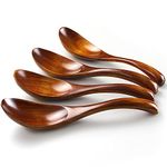 AOOSY Wooden Spoon, 4 Piece Japanese Style Round Handmade Nanmu Wood Soup Short Handle Kids Rice Dessert Cooking Spoon for Kitchen Dinner Tableware Set