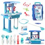 Chanak Premium Doctor Set Trolley for Kids, Doctor Set with LED Light Instruments, Pretend Play Doctor Set Trolley for Kids Above 3 Years, Doctor Kit for Boys & Girls, BIS Approved. (Blue Trolley)