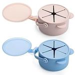 Silicone No Spill Snack Cups for Toddlers – Portable Baby Snack Cup Containers with Dustproof Lid – Dishwasher-Friendly Toddler Spill Proof Cups Without BPA, Lead, or Phthalates – Blue and Pink