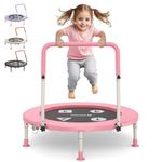 BCAN 36'' Toddler Trampoline, ASTM Certified-Foldable Mini Trampolines for Kids Ages 1-6, Adjustable Handle, Safety Pad & Foldable Legs, Baby Trampoline Indoor/Garden, Gift for Boy and Girl
