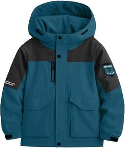 BANTREK Boy's Ski Winter Coat - Lightweight Insulated Waterproof Snow Jacket Hooded Windproof Warm Outerwear for Kids (Denim Blue Black,10-12)