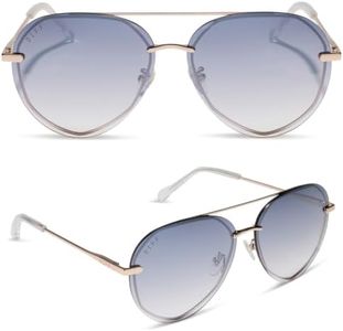 DIFF Lenox Champagne Gold + Slate Gradient Flash, Designer Oversized Aviator Sunglasses for Women UV400 Protection