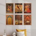 Kotart Premium Digital Madhubani Paintings with Frame for Living Room Bedroom Office Room Decor - Traditional Indian Art Painting fpr Home Decor - Painting for Wall Decoration - Pack of 6 (10x13) (Combo04)