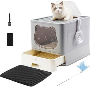 HelloMiao Fully Enclosed Cat Litter Box with Lid, Foldable Extra Large Cat Toilet, Drawer Type Cat Litter Tray with Plastic Scoop, Suitable for Cats Under 17.6Ib(8kg) (Gray)