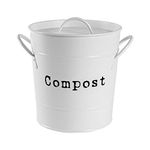 Harbour Housewares 1x White Indoor Kitchen Compost Bin - Vintage Style Steel Storage Food Waste Bucket - Removable Bin Liner Inner