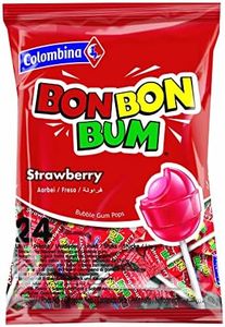 Colombina - Bon Bon Bum - Lollipops - Bonbons durs - Avec gomme de remplissage à la saveur de fraise - 24 unités dans le sac