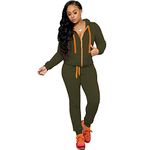 CLOCOR Track Suits for Women Set - Casual 2 Piece Outfits Sweatsuit Pocket Hoodies Long Sleeve with Patchwork Pants Set, 4-army Green-orange, Medium