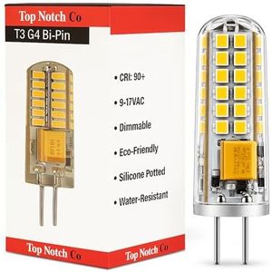 Top Notch Co G4 Bi-Pin LED Bulb (1 Pack) (2700K) – 2.5W, 12V T3 LED Halogen Replacement, Dimmable 80 LM – 360°, 95+ CRI, Silicone Potted, (9-17 VAC) for Outdoors, RV, Cabinets, Underwater (50k hrs)