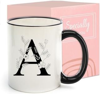 Monogram Ceramic Coffee Mugs, 11 oz Initial Drinking Cup with Gift Box, Unique Birthday Christmas Gifts for Women Wife Mothers Day Grandma Mom Aunt, A