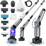 Homtronics Electric Spin Scrubber, [Adjustable Angle] [Battery Display] Cordless Electric Cleaning Brush with 8 Brush Heads, 450r/min, 120cm Adjustable Long Handle Power Scrubber for Bathroom, Floor