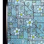 DUOFIRE Stained Glass Window Film Color Flower Pattern Privacy Window Film Decorative Glass Film No Glue Anti-UV Window Sticker Non Adhesive for Bedroom Living Room 17.7in. x 78.7in. DP003-1