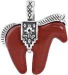 American West Jewelry Sterling Silver Women's Pendant Enhancer Red Jasper Gemstone Horse Design