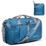 TRAVALATE 50L Foldable Polyester Travel Duffle Bag with Separate Shoe Compartment and Adjustable Shoulder Strap| Water and Tear Resistant Overnight Bag for Men & Women's - Blue