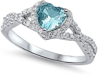 Heart Blue Simulated Aquamarine Halo Ring .925 Sterling Silver Infinity Knot Size 7