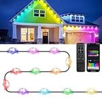 RGBWW Permanent Outdoor Lights 5M,Smart RGBIC Outdoor Lights with 46 Scene Modes Waterproof LED Eaves Lights,Work with Alexa/Google Assistant 12 LEDs Wall Light for House Garageo Christmas Daily