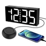 Vibrating Alarm Clock for Heavy Sleepers, Loud Alarm Clock with Bed Shaker, Large LED Display, Dual Alarm, 5 Dimmer, 4 Volumes, USB Charger, Deaf Alarm Clock Bedside for Deaf People Hearing Impaired