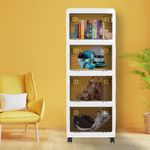 PRIME PICK Storage Containers With Lids And Magnetic Doors, Stackable 4 Layer Rack Plastic Storage Boxes, Open Front, Foldable Storage Boxes For Organization, Collapsible Storage Baskets, White