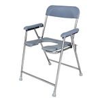 Rewell Life Stainless Stell Foldable Anti-Slip Shower Commode Chair for Toilet, Sturdy, 100Kg Capacity, Comfortable & Easy to clean Plastic Seat, Suitable for Elderly, Pregnant Women (Grey)