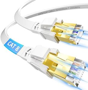 Cat 8 Câble Ethernet 5m, Cable RJ45 5m Plat Cable Réseau Ethernet 5m Haut Débit Fibre 40Gbps 2000MHz, LAN Gigabit Haut Debit Blindé Câble Internet Blanc pour PS5/4 Routeur Switch Xbox Modem PC