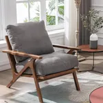 Wahson Mid Century Chair, Upholstered Accent Armchair, with Wood Frame and Canvas Cushions, Leisure Slipper Chair for Living Room/Bedroom, Grey