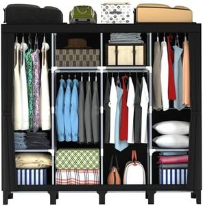 PSHUN RIGH Portable Closet Storage Box, No Tools Required, Large Capacity,Simple Wardrobe with Multiple Shelves and 4 Hanging Spaces, Width 66.9inch,Black