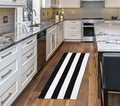 HOMEMONDE Buffalo Plaid Rug Runner Cotton Stripes Design Bedside Runner Rug, Hand Woven Washable Floor Mats - (Black & White, 2 x 6 Feet)