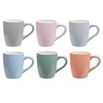 Koopman Coffee Mugs Multi-Coloured Stoneware Porcelain Set of 6 240ml Tea Cups with Handle for Latte Cappuccino Hot Chocolate Drinks Mug Microwave & Dishwasher Safe, Pastel Colors