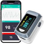 Bluetooth Blood Oxygen Saturation Monitor with App for iPhone & Android, OLED Display Fingertip SpO2 Oxygen Meter Heart Rate Monitor with 2 AAA Batteries and Lanyard