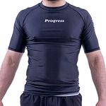 Progress Jiu Jitsu Academy Short SleeveRashguard | Flexible and Durable BJJ Rash Guard | Moisture-Wicking Compression Tops for Men and Women | 80% Polyester/20% Spandex Black L