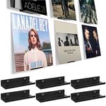 BiJun Vinyl Wall Mount 6 Pack, Black Metal Vinyl Holder Wall Display Shelf Record Wall Mount Stand for Albums LP Minimalist Vinyl Record Wall Storage Set for CD Display in Office Home