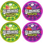 Ice Breakers Sour Sweets Box (4 x 42 g) - Sour Sweets Gift Box with Zappers Mega Sours Gum - Ice Breakers Fruit (Watermelon, Green Apple, and Mixed Berries) Sugar-Free | Gifts for Dad and Grandad