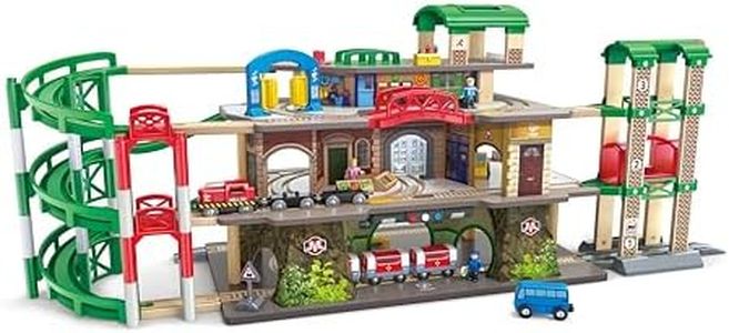 Hape Multi-Level Railway City Set - Wooden Urban Train Set with 4 Stories to Explore - Suitable for 3 Years +