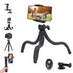 Koolehaoda Phone Tripod, Mini Flexible Camera Tripod Stand with Hidden Phone Holder w Cold Shoe Mount Compatible with iPhone, Cameras,Action Camera Mount Adapter for GoPro