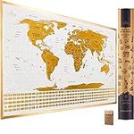 Scratch Off Map of The World with Flags - 24 x 17 Easy to Frame Scratch Off World Map Wall Art Poster with US States & Flags - Original World Map Scratch Off Travel Map Designed for Travelers