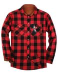 TARAINYA Men's Flannel Corduroy Lined Button Down Shirt Plaid Casual Shirt with Pockets Red Black Buffalo XL