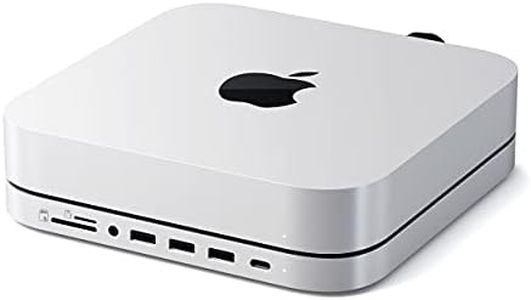 SATECHI Type-C Hub Stand with M.2 SATA SSD Enclosure - Fits Micro/SD Card Readers, USB Ports, Headphone Jack - for Mac Mini, Mac Studio (Silver)