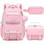 Makukke School Backpack for Girls Book Bag Set, School Bag for Teens Girls Kid Children Elementary Middle School Student, Waterproof Pink Backpack