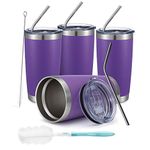 COMOOO 20oz Double Wall Vacuum Insulated Travel Mug, Stainless Steel Tumbler with Lid and Straw Durable Powder Coated Insulated Coffee Cup for Cold & Hot Drinks (Purple, 4 Pack)