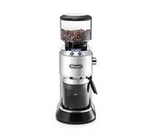 DeLonghi Dedica KG 521.M electric coffee grinder, 2.1” LCD display with aroma function, full metal housing, stainless steel cone grinder, adjustable grind setting, silver