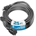 Kasonic 25 Feet Outdoor Extension Cord, ETL Listed, SJTW 16AWG/13A 3 Prong Power Cord, Flexible Long Wires for Home or Office Use, Black