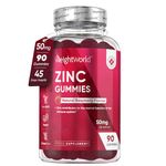 Zinc Gummies 50mg - 90 High Strenth Zinc Supplements - Zinc Citrate Gummies with Raspberry Flavour - Not High Strength Zinc Tablets - Zinc for Immunity, Skin, Bone, Vision, Nail & Hair (EFSA)