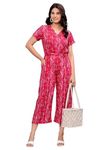 YP Women's Black Floral Print V-Neck Jumpsuit (XL, RED)