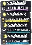 Inkstone (12-Pack) Softball Bracelets with Motivational Sports Quotes - Wholesale Pack of 12 Silicone Rubber Wristbands for Bulk Softball Team Gifts and Party Favors - for Boys Girls Men Women