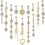 Yaomiao 18 Pcs 14G Stainless Steel Belly Button Ring Rhinestone Heart Dangle Belly Button Rings for Women Belly Button Rings (Gold,Elegant Style), Rhinestone,Stainless Steel,Steel