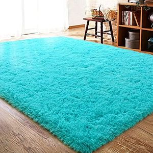 ISEAU Fluffy Rug Carpets Soft Shaggy Area Rug Indoor Floor Rugs for Kids Room Fuzzy Carpet Comfy Cute Nursery Rug Bedside Rug for Boys Girls Bedroom Living Room Home Decor Mat, 4ft x 6ft, Teal Blue