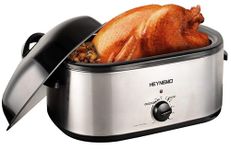 20 Quart Roaster Oven with Self-Basting Lid, Large Turkey Roaster Oven with Defrost & Warm Function, Adjustable Temperature, Electric Roaster Oven With Removable Pan & Rack, Stainless Steel, Silver