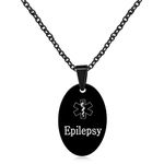 Tobestu Oval Epilepsy Medical Symbol Necklace for Unexpected Medical Needs - Black Stainless Steel Pendant Necklaces for Men Women YA4674